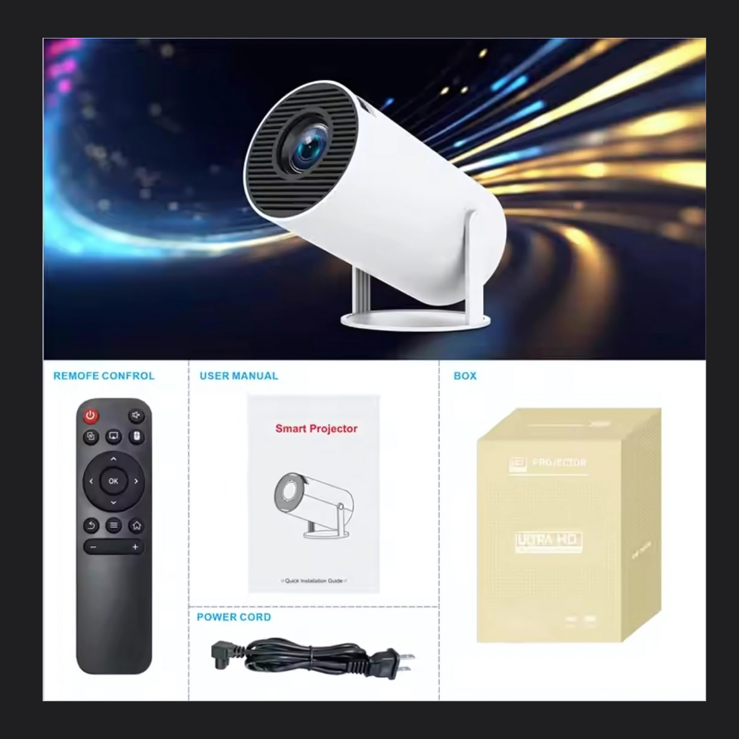 Portable Mini Projector, 4K 1080P Full HD Projector