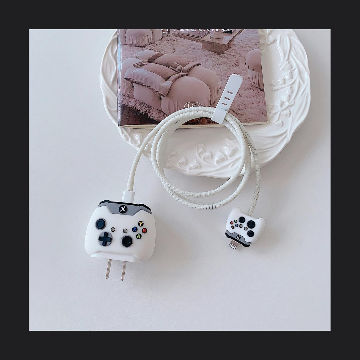 White Game Console Charger Protector
