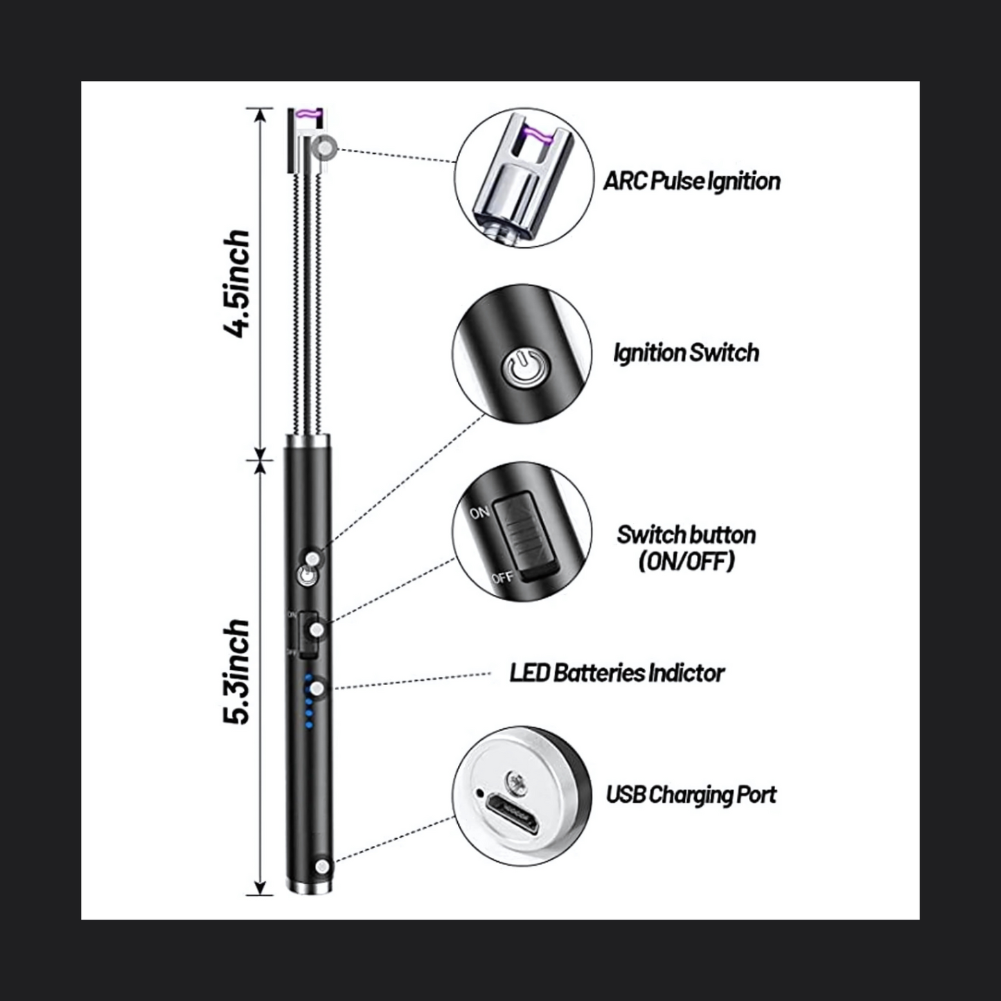360° Flexible Neck USB Rechargeable Arc Lighter