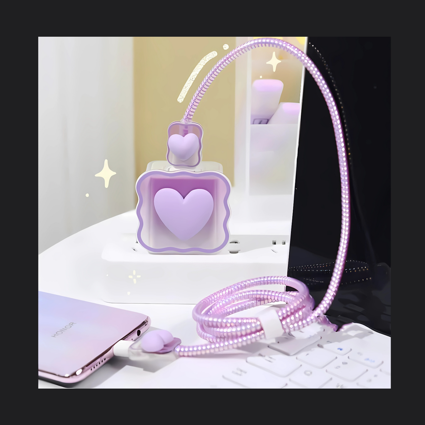 Purple heart iphone charger cover