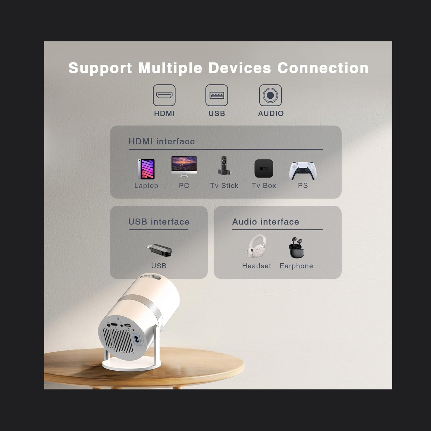 Portable Mini Projector, 4K 1080P Full HD Projector