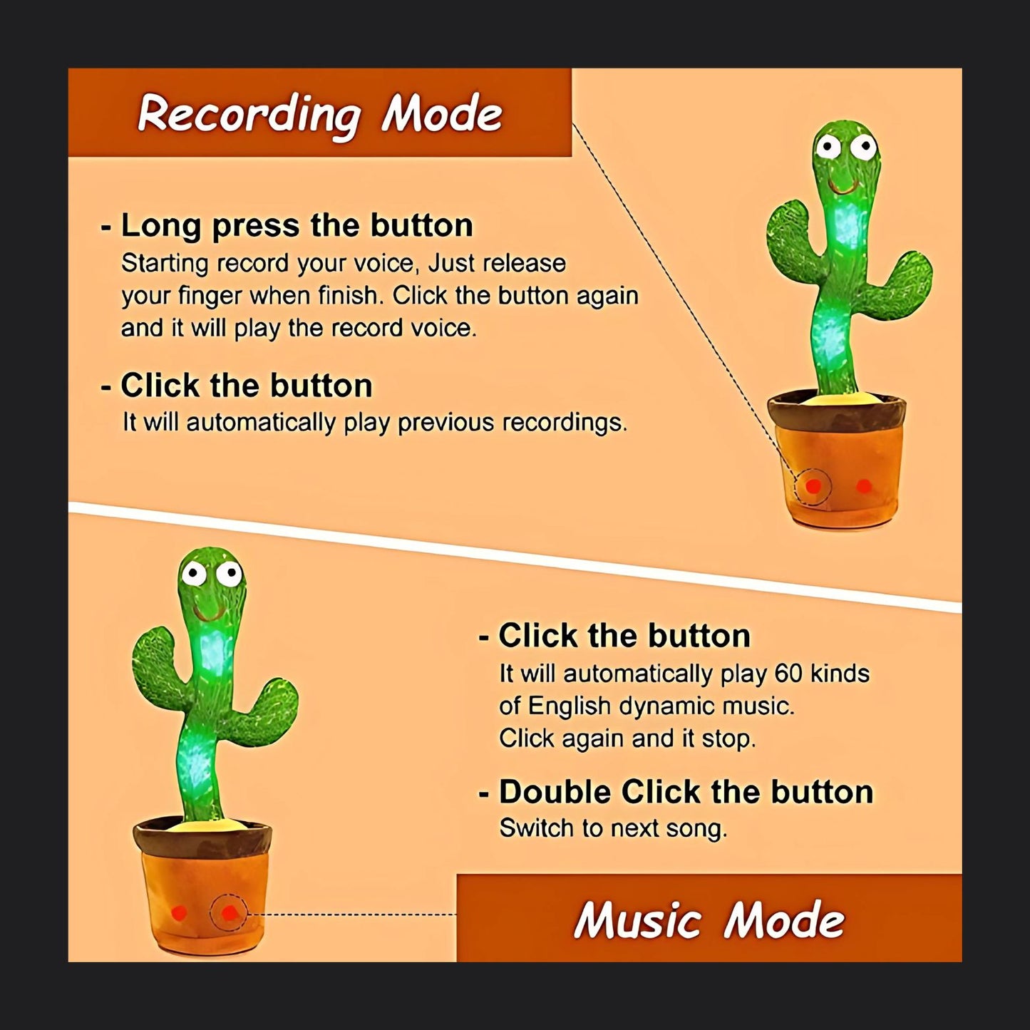 Cactus Toy for Babies Dancing,Talking, Speaking, Recording